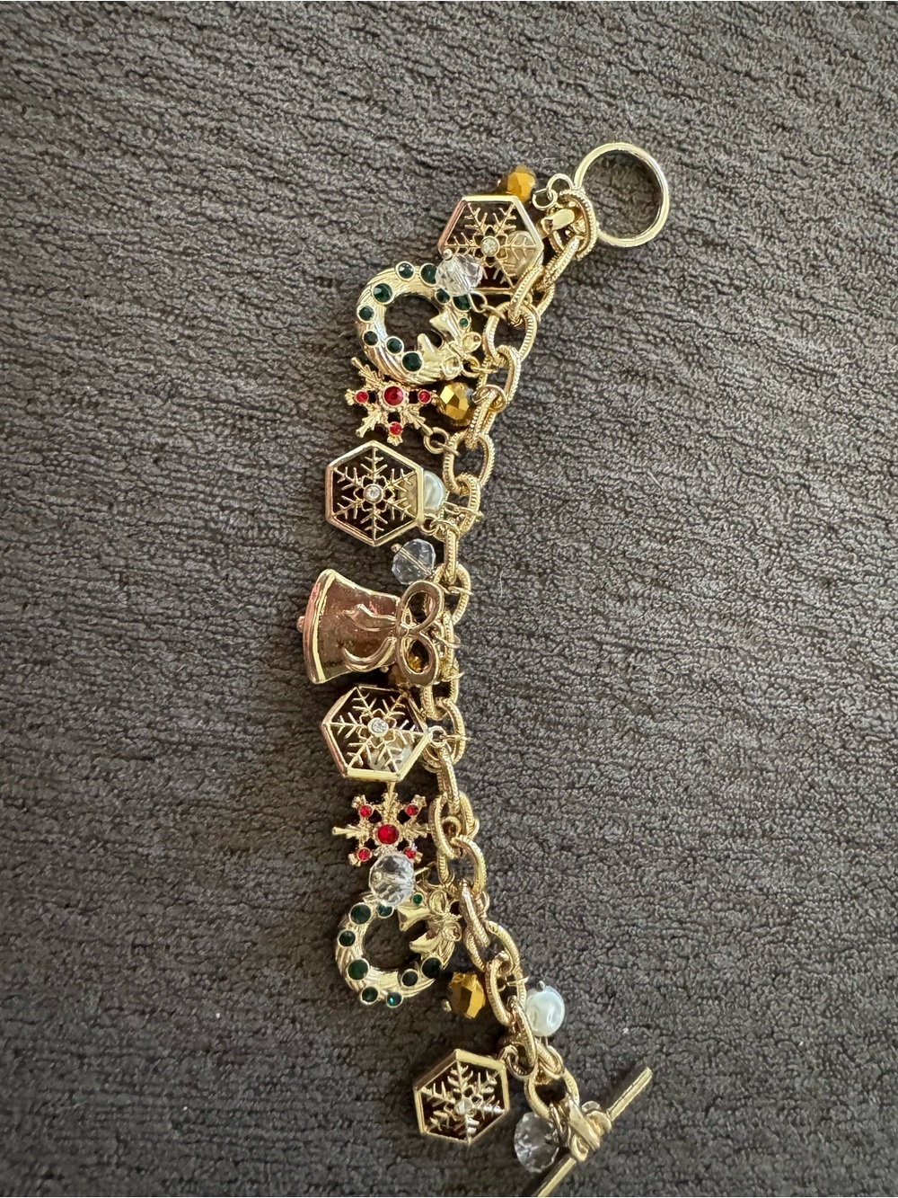 Gold-Tone Holiday Charm Bracelet with Red & Green Accents
